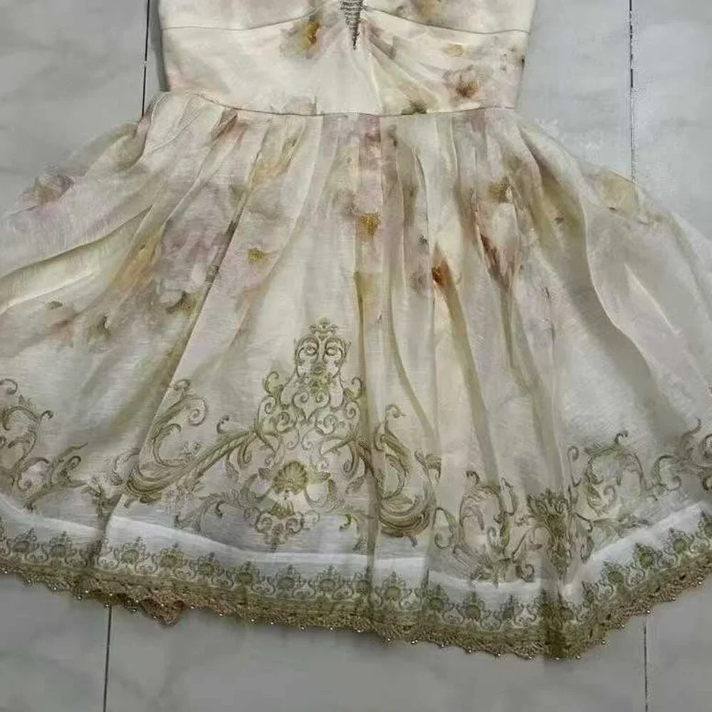 Zimmermann Cream Floral Lace-Trim Midi Dress with Gold Embroidery - Picture 2 of 2